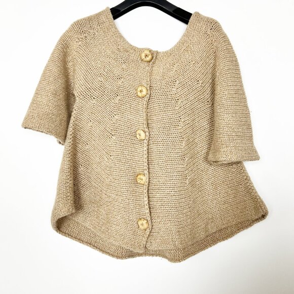 MANOUSH Cardigan Size L Large Beige Tan Hand Knit Sweater Wool Button RARE - Picture 2 of 7